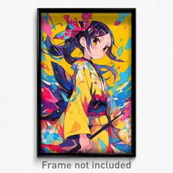 Anime Art Poster - Woman Feeling Determined, Scientific Yellow Kimono (Print)