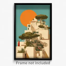 Greek Movie Poster - Brown Spanish Architecture (Greece Retro Film Art Print)