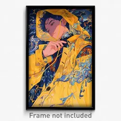 Anime Art Poster - Boy Feeling Patience Wearing Able Yellow Raincoat (Print)