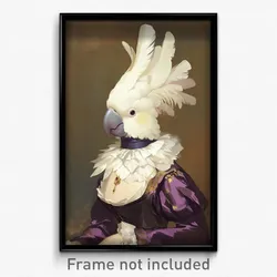 Art Poster - Blue Eyed Cockatoo Feeling Stuck Wearing Debonair Purple Choker