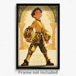 Spanish Movie Poster - Boy Feeling Apprehension, Adorable Gold Armor (Art Print)