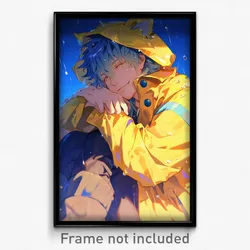 Art Poster - Boy Feeling Contentment Wearing Staring Yellow Raincoat