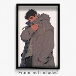 Anime Art Poster - Man Feeling Self Compassionate, Warped Grey Coat (Print)