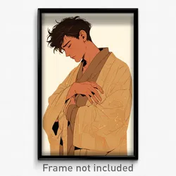 Art Poster - Boy Feeling Discontentment Wearing Brown White Kimono (Art Print)