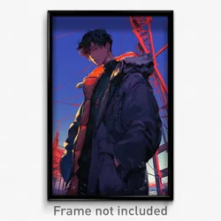 Anime Art Poster - Boy Feeling Suspense Wearing Urban Coat (Print)