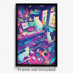 Art Poster - Worldly Cathouse (Psychedelic Trippy Weird 11x17 Cartoon Print)