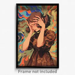 Anime Art Poster - Woman Feeling Depressed Wearing Brown Cocktail Dress (Print)