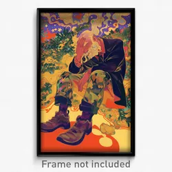 Art Poster - Man Feeling Frustrated Wearing Magnificent Santa Boots (Art Print)
