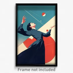 Movie Art Poster - Woman Feeling Enthusiasm, Blue Grey Dress (Retro Film Print)