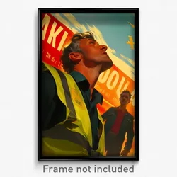 Spanish Movie Poster - Man Feeling Overwhelmed, Reflecting Yellow Vest (Print)