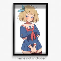 Anime Art Poster - Girl Feeling Desire Wearing Slim Striped Ribbon (Print)