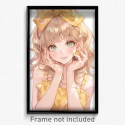 Anime Art Poster - Woman Feeling Mixed Up Wearing Golden White Bow (Print)