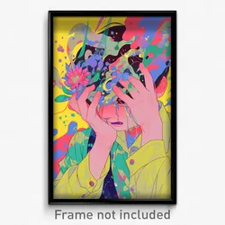 Anime Art Poster - Boy Feeling Despair Wearing Stylish Hair Flower (Print)