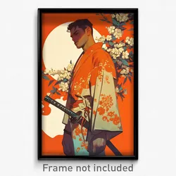 Bollywood Movie Poster - Man Feeling Kind, Flowery Orange Kimono (Art Print)