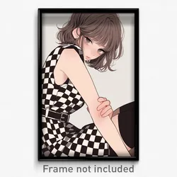 Anime Art Poster - Woman Feeling Aversion Wearing Klutzy Checkered Dress (Print)