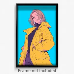 Anime Art Poster - Woman Feeling Contentment Wearing Yellow Coat (Print)