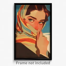 Spanish Movie Poster - Woman Feeling Curiosity, Modest Multicolored Scarf