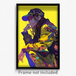 Art Poster - Woman Feeling Flakey Wearing Superb Camouflage Jacket (Art Print)