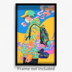 Anime Art Poster - Man Feeling Delighted Wearing Scientific Yellow Bag (Print)