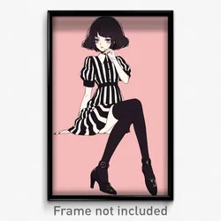 Art Poster - Woman Feeling Caring Wearing Glamorous Striped