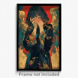 Art Poster - Girl Feeling Rattled Wearing Scholarly Large Wings (Print)