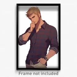 Anime Art Poster - Man Feeling Suspicious Wearing Homely Plaid (Print)