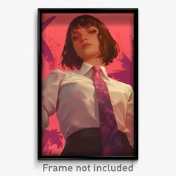 Movie Art Poster - Girl Feeling Vicious, Messy Pink Necktie (Retro Film Print)