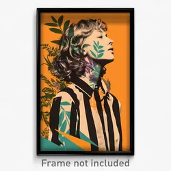 Icelandic Movie Poster - Woman Feeling Serenity, Urban Striped Shirt (Art Print)