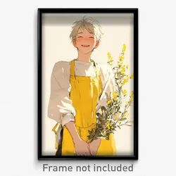 Anime Art Poster - Man Feeling Nostalgic Wearing Pretty Yellow Apron (Print)