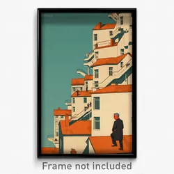 German Movie Poster - Wavy Rooftops (Germany Psychedelic Art Retro Film Print)