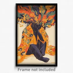 Bollywood Movie Poster - Boy Feeling Overwhelmed, Accomplished Orange Kimono
