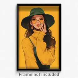 Art Poster - Girl Feeling Scorn Wearing Webbed Eyewear On Headwear (Art Print)