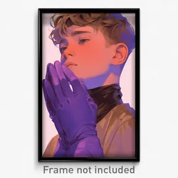 Art Poster - Boy Feeling Self Confident Wearing Warm Purple Gloves