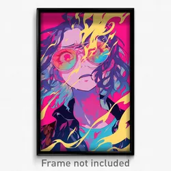 Anime Art Poster - Woman Feeling Anger, Offbeat Aviator Sunglasses (Print)