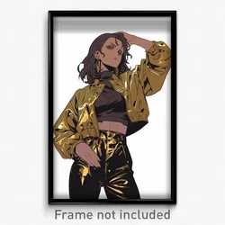 Anime Art Poster - Woman Feeling Distracted Wearing Bronze Biker Clothes (Print)