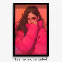 Art Poster - Girls Feeling Melancholy Wearing Troubled Pink Jacket