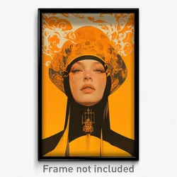 Greek Movie Poster - Woman Feeling Insightful, Fancy Orange Headwear (Art Print)