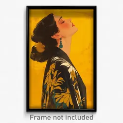 Spanish Movie Poster - Woman Feeling Insightful, Golden Yellow Kimono (Print)