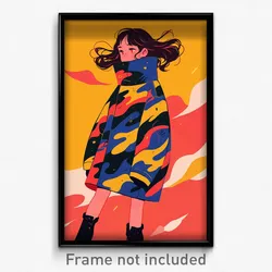 Art Poster - Girl Feeling Persevering Wearing Warm Two Sided Fabric (Print)