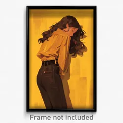 Art Poster - Girl Feeling Awe Wearing Wavy High Waist Pants (Print)