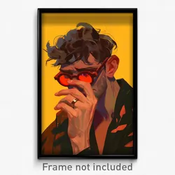 Art Poster - Man Feeling Indifference Wearing Loud Orange Goggles (Art Print)