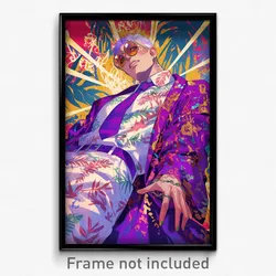 Anime Art Poster - Man Feeling Self Confident, Bright Purple Kimono (Print)