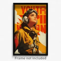 Brazilian Movie Poster - Woman Feeling Enthusiasm, Tattered Pilot Suit (Print)