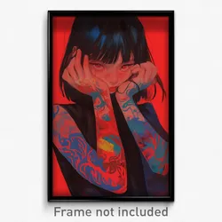 Anime Art Poster - Girl Feeling Frustrated Wearing Gripping Red Sleeves (Print)