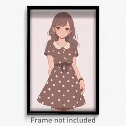 Anime Art Poster - Girl Feeling Ambivalence, Pretty Polka Dot Dress (Print)