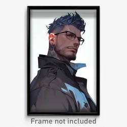 Anime Art Poster - Man Feeling Joviality, Husky Black Framed Eyewear (Print)