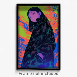 Art Poster - Girl Feeling Nervous Wearing Posh Black Coat (Art Print)