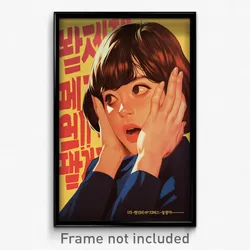Korean Movie Poster - Woman Feeling Unsure, Upbeat White Outline (Art Print)