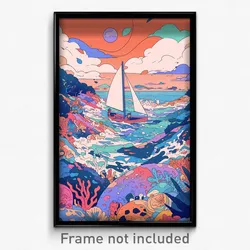 Art Poster - Quaint Seascape (Psychedelic Trippy Weird 11x17 Cartoon Print)