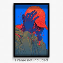 Anime Art Poster - Man Feeling Apprehension Wearing Drab Red Headwear (Print)